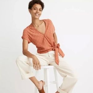 Madewell Sash-Tie Wrap Top in Pink Polka Dot